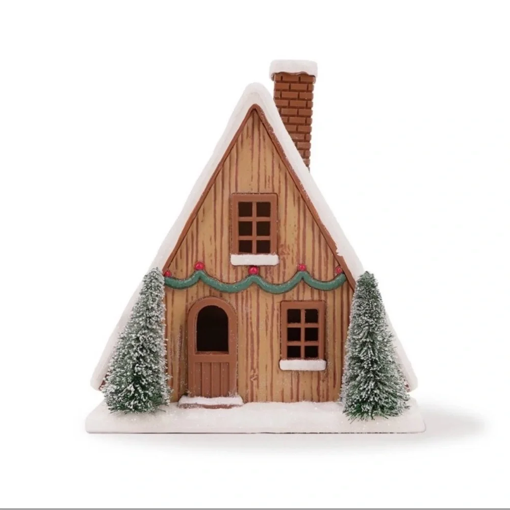 Target Bullseye LED Lit A-Frame Cabin House Winter Village Set Piece NEW